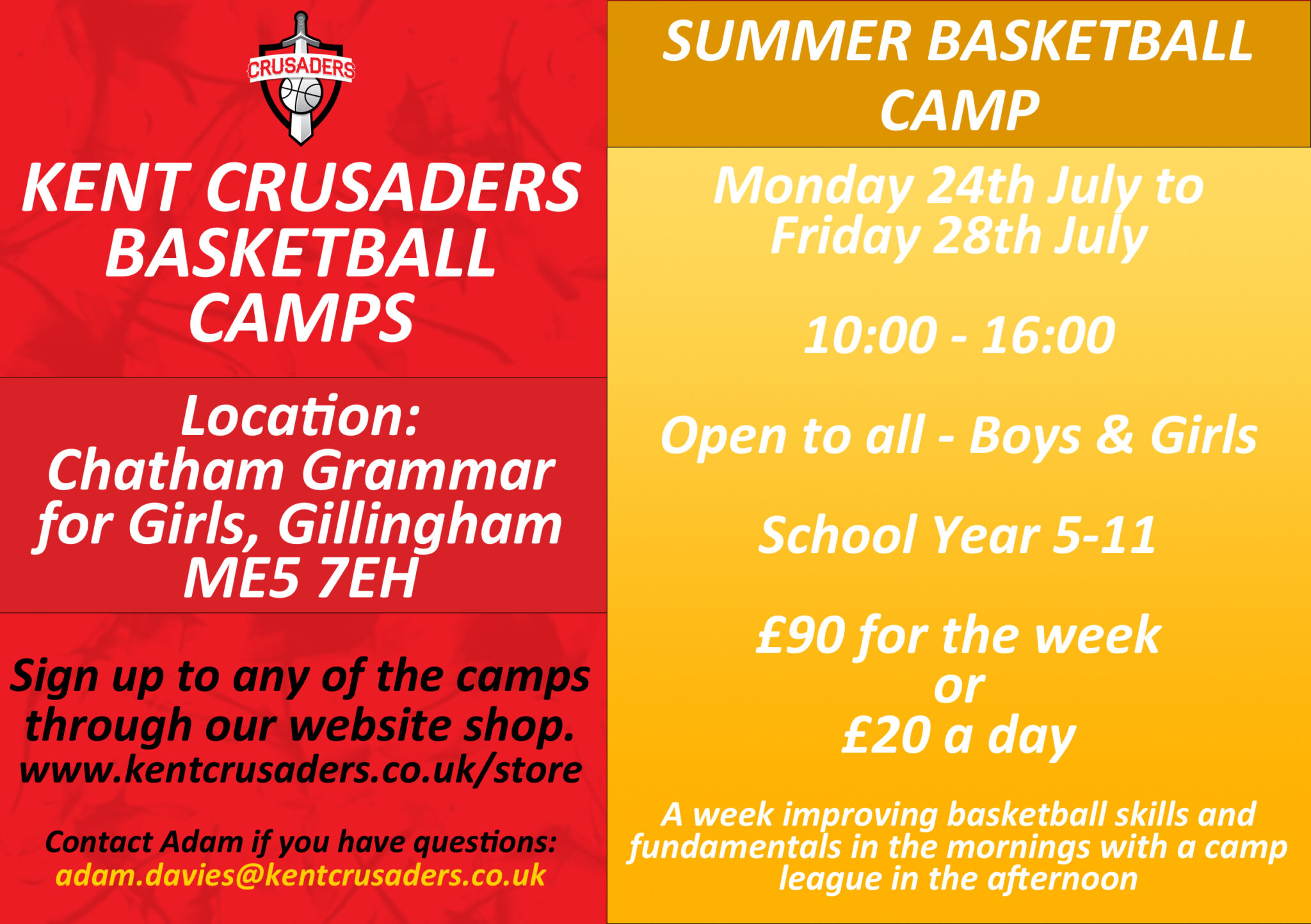 Kent Crusaders Summer Camp August 2023 Kent Crusaders Basketball Shop